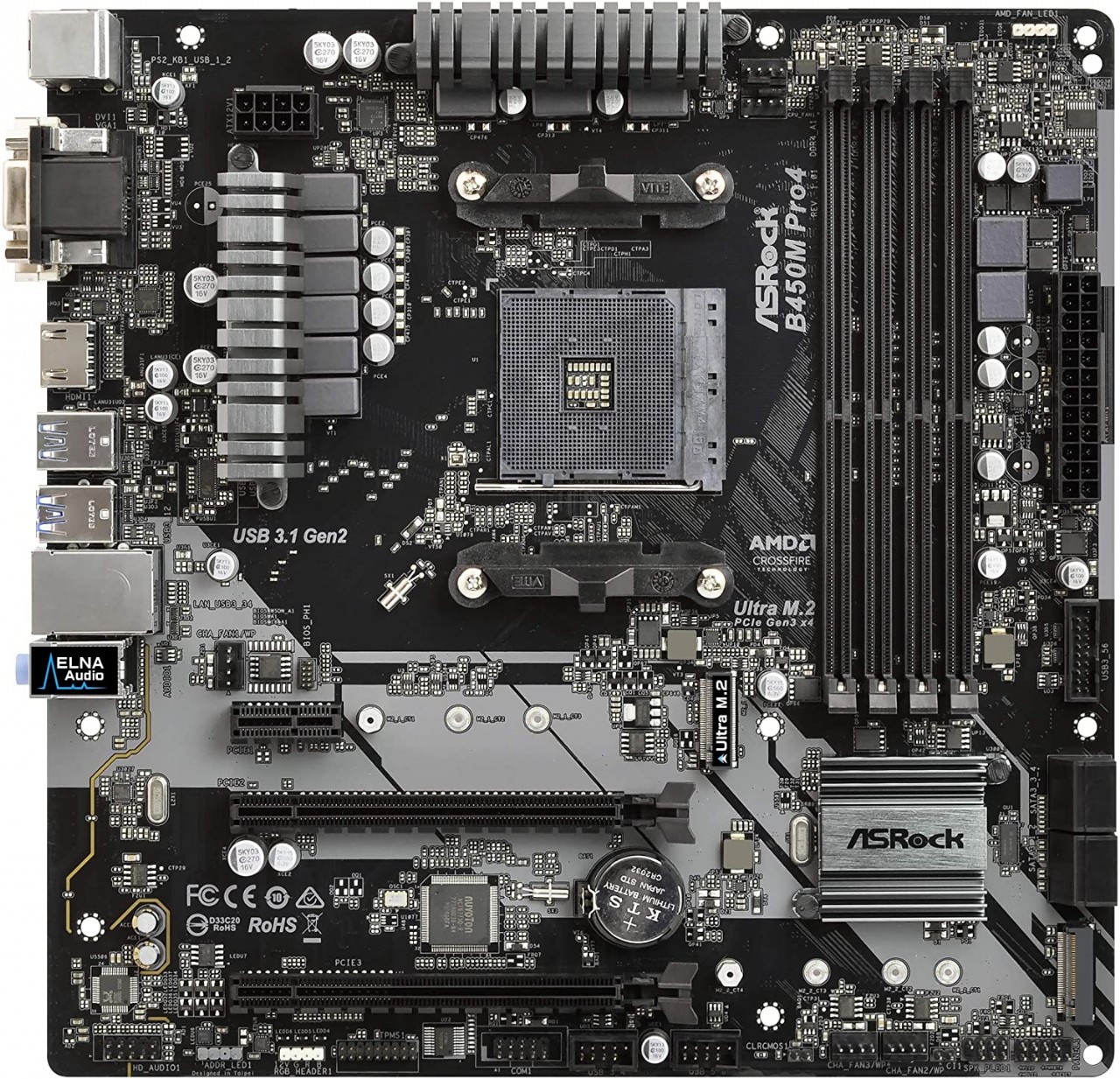 ASRock B450M PRO4 AM4 AMD Promontory B450 SATA 6Gb/s USB 3.1 HDMI Micro