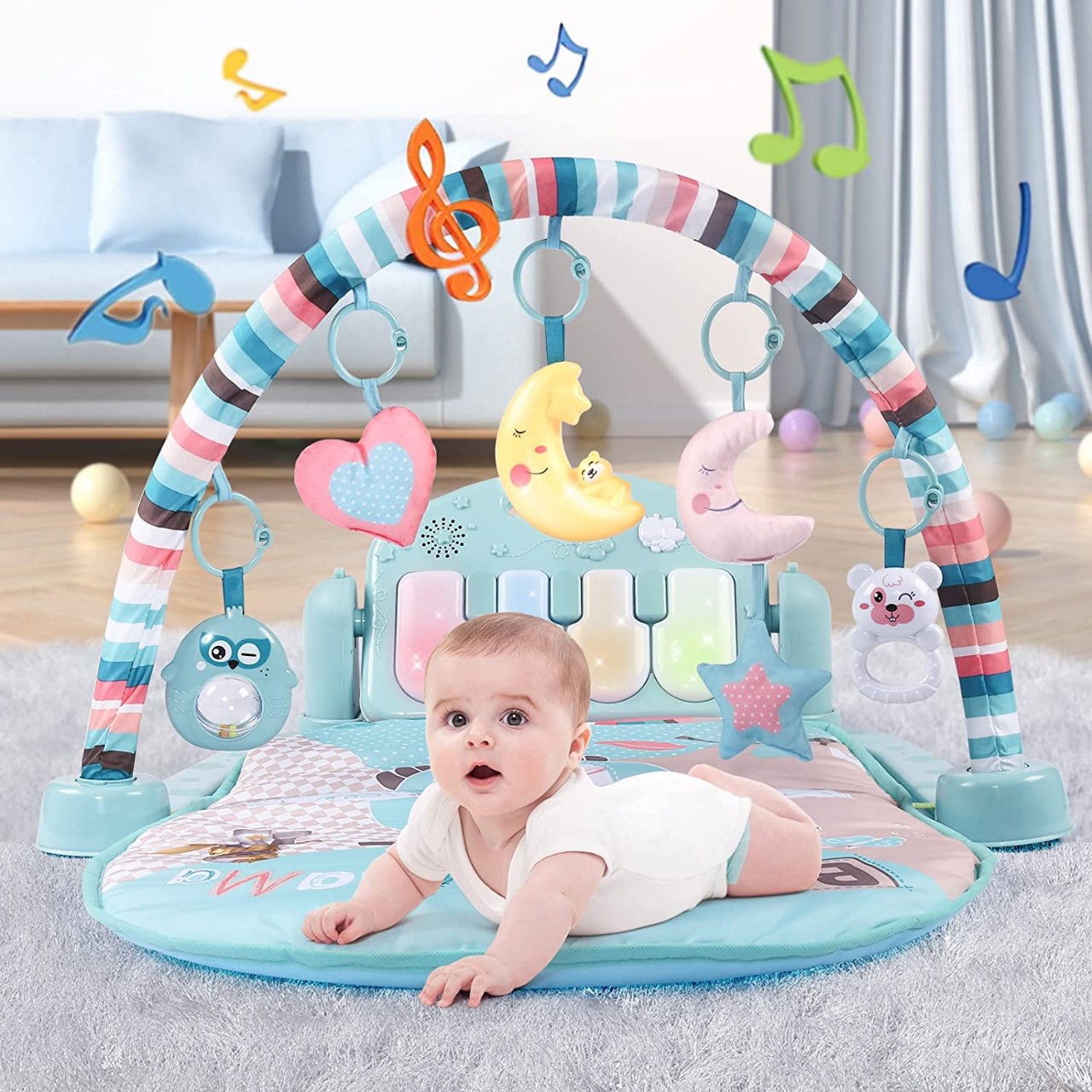 Baby Girl Toy Piano Gym Center with Music and Lights, Electronic Learning Toys for Infants, Toddlers