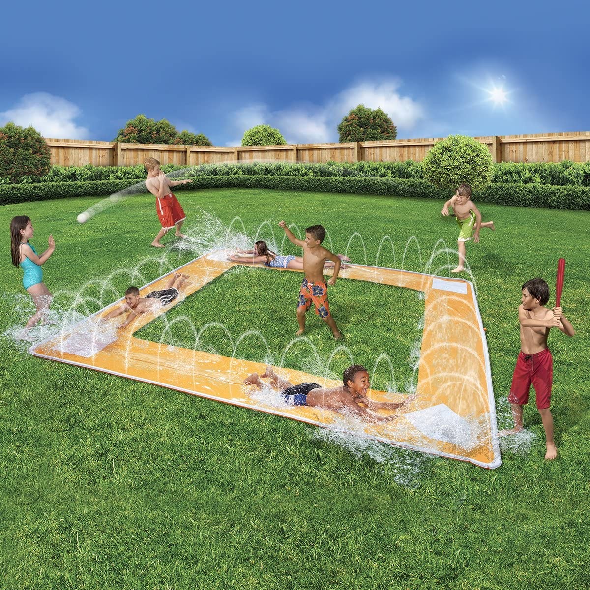 14 FT Lawn Water Slides, Rainbow Slip Slide Play Center with Splash