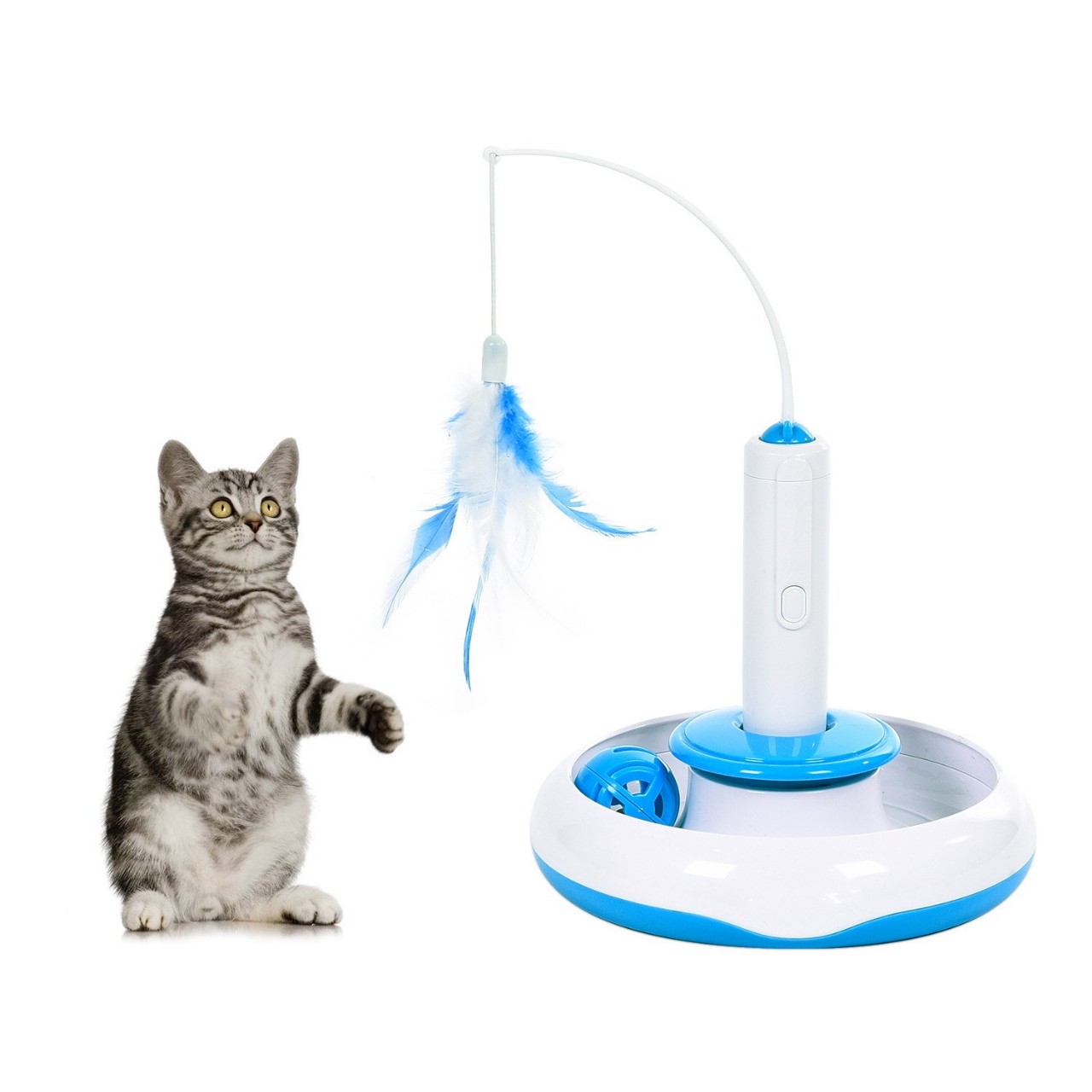 Bascolor Cat Toys Interactive Electric Rotate Feather Toy Teaser Wand Motion Toys for Cats Kitten
