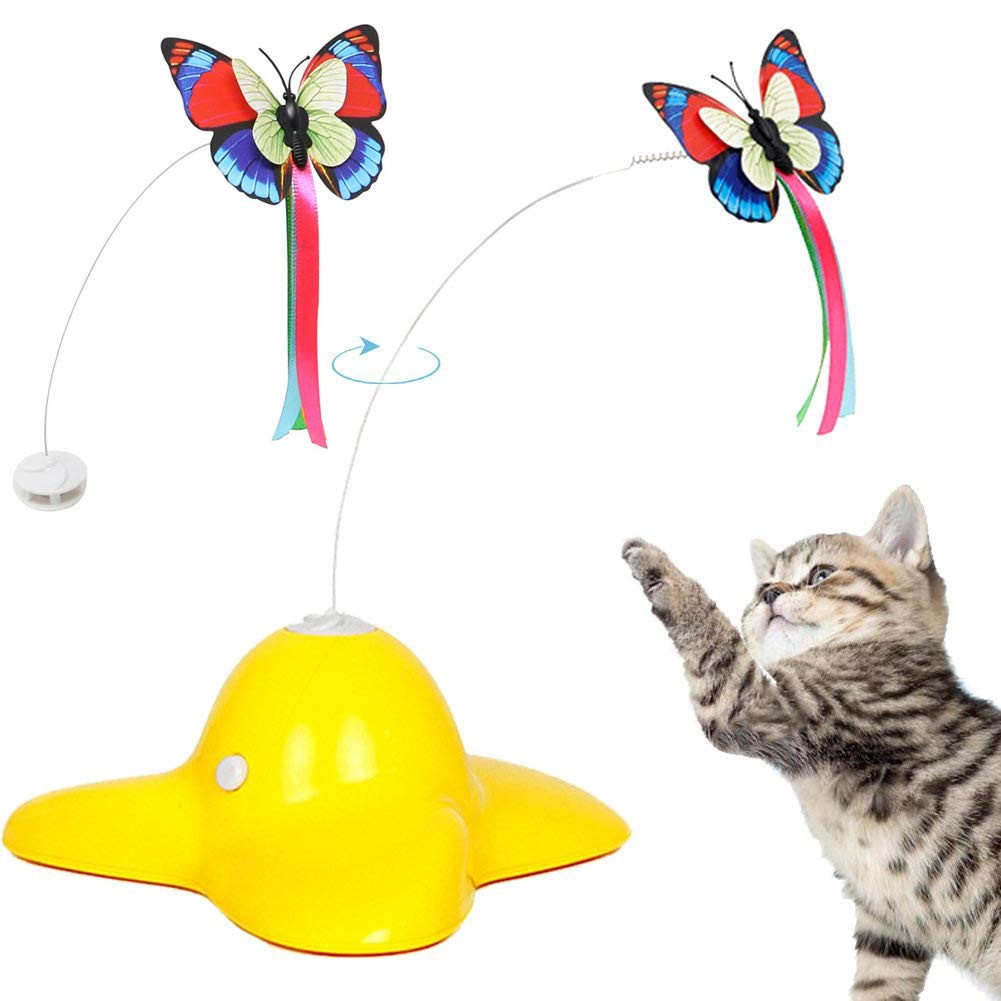 Bascolor Electric Rotating Butterfly Cat Toys with 2PCS Flashing Butterflies Interactive Cat Teaser