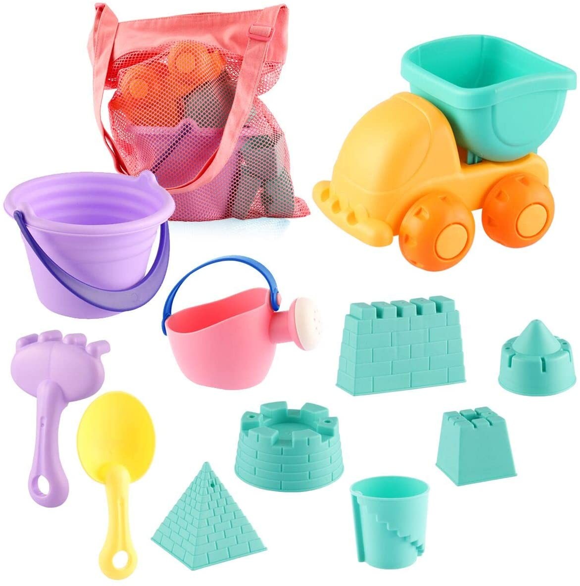 Beach Toys Set for Kids Toddlers 11pcs Beach Sand Toy Set Including Sand Truck, Watering CanBeach