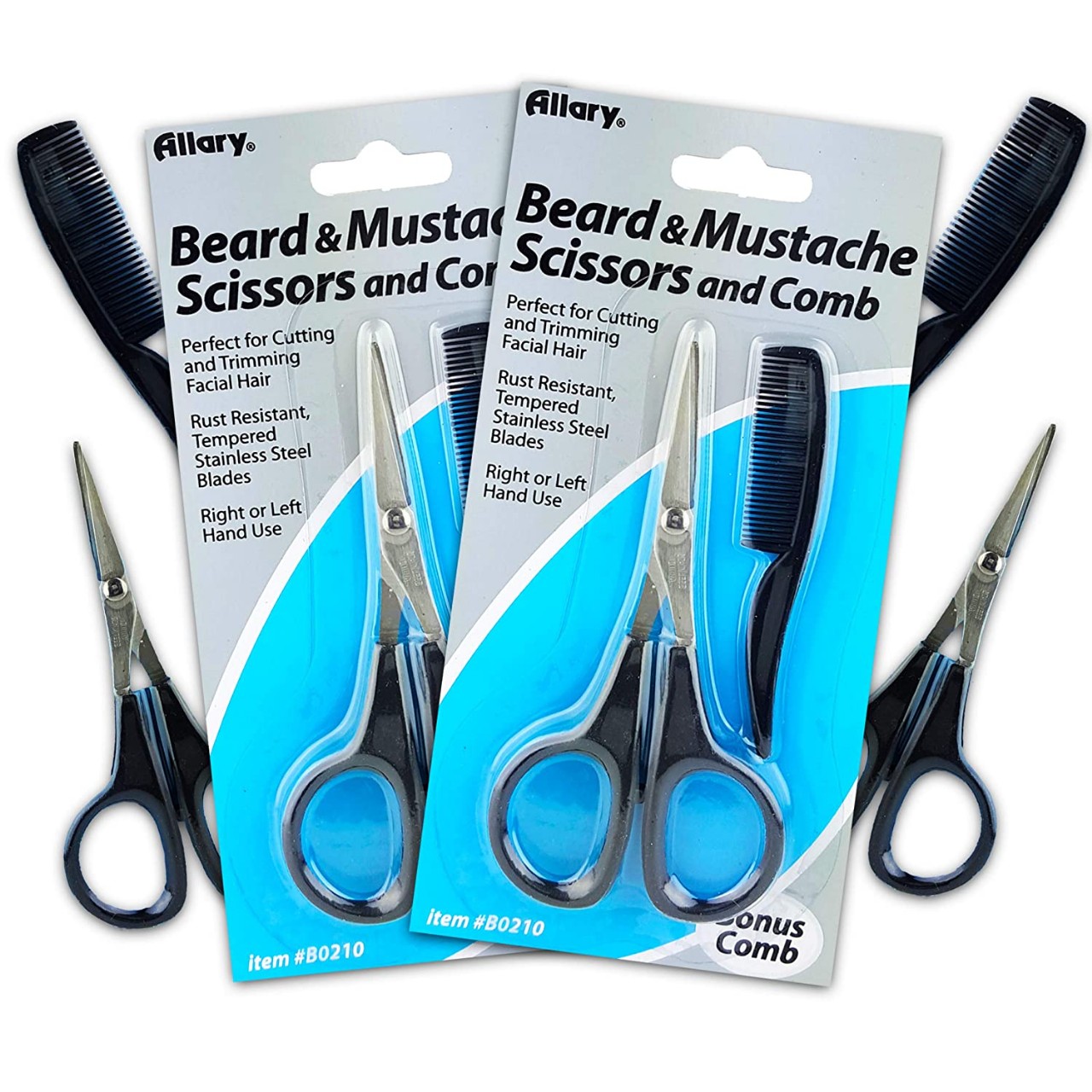 Beard and Mustache Grooming Kit for Men - 2 Sets, Beard Trimming Scissors Shears with Comb