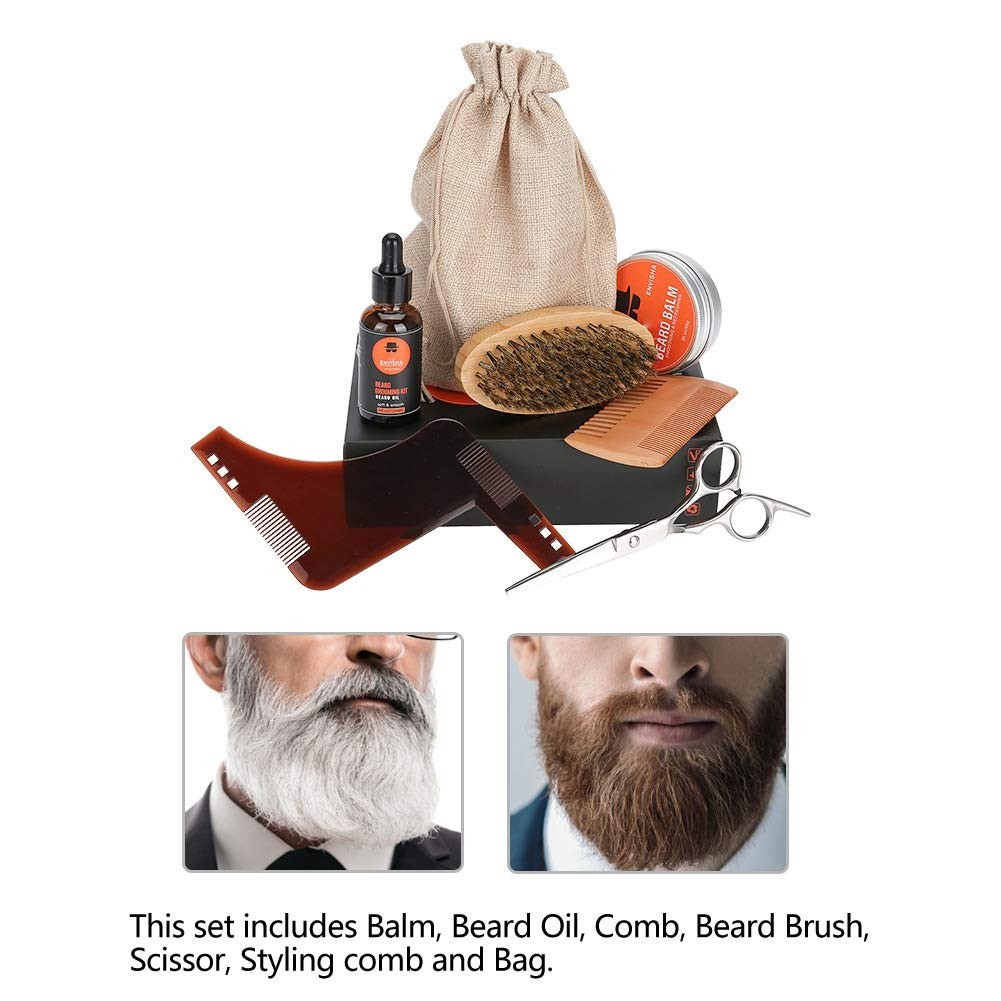 Beard Grooming Kit,7pcs Upgraded Beard Growth Grooming and Trimming Care Kit for Men Beard Combo Set