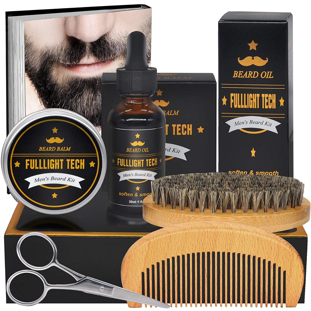 Beard Growth Kit for Men Gifts with Beard Oil Conditioner,Beard Balm,Beard Brush,Beard Comb,Beard
