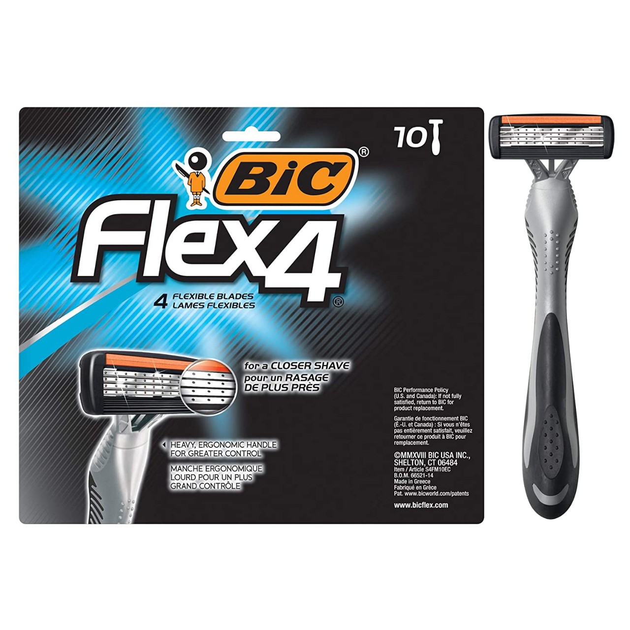 BIC Flex 4 Men's 4-Blade Disposable Razor, 10 Count