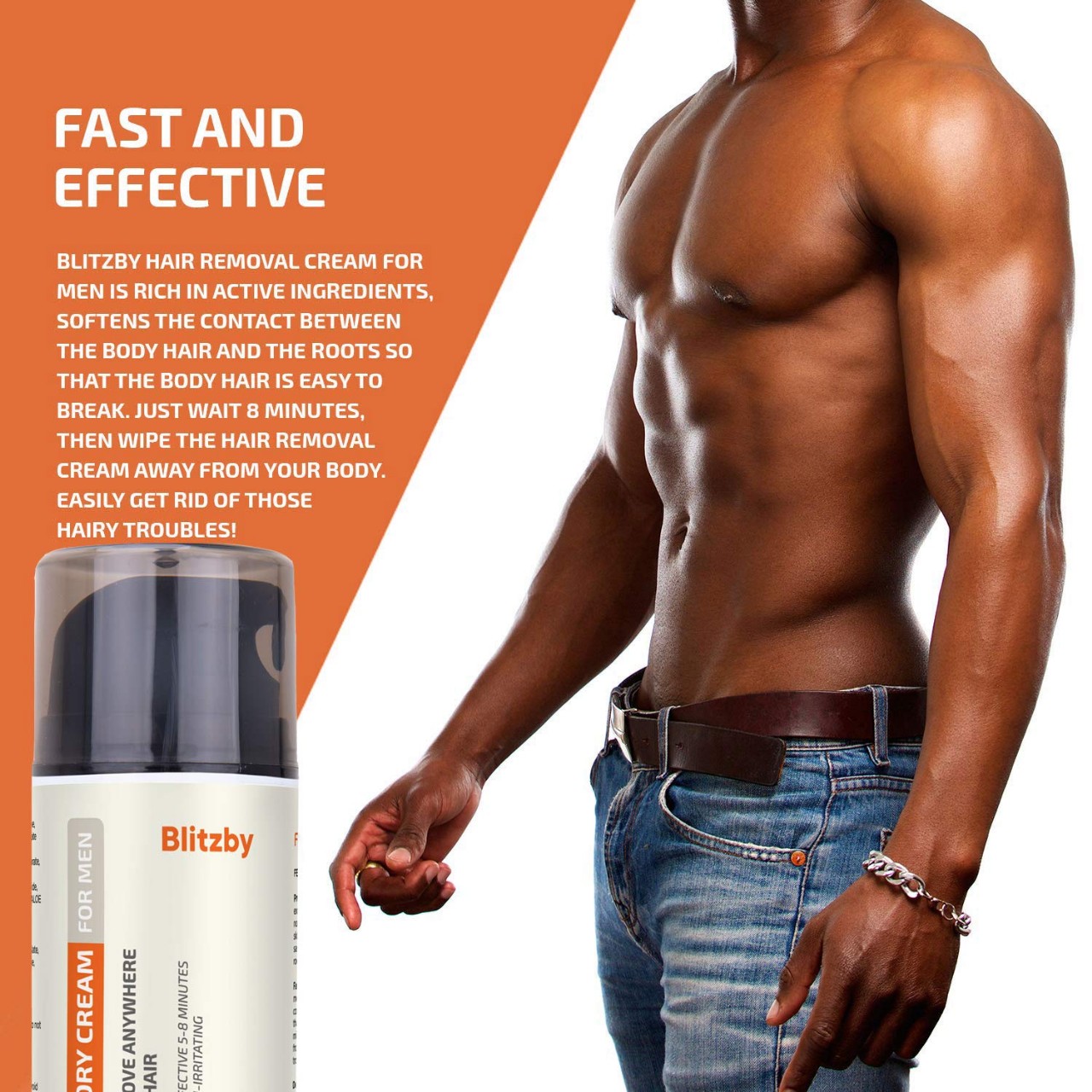 Blitzby Hair Removal Cream For Men and Depilatory Cream For Men, Effective in 10 Minutes, No smell