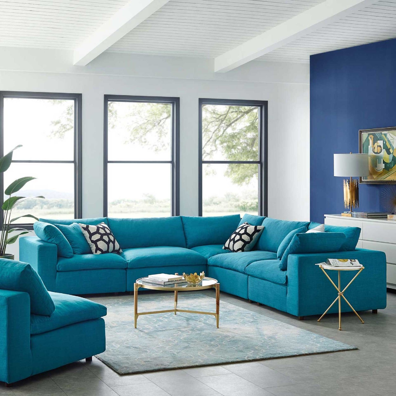 Blue fabric L-Shaped Sofa Designs for Your Living Room in 2023