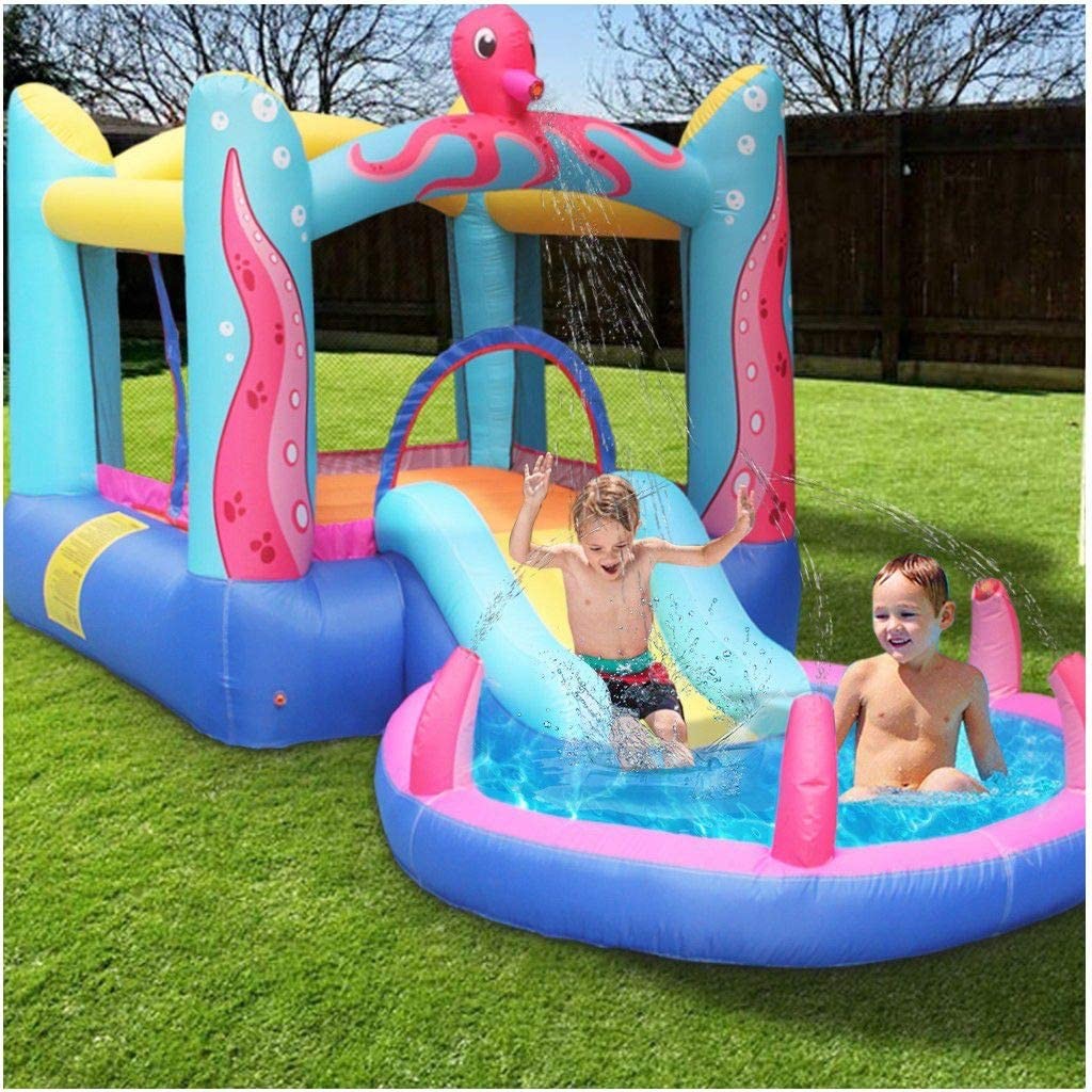 Bounce House with Water Slide | Inflatable Jumping Castle w/Slides & Sprinkler for Outdoor and Indoo