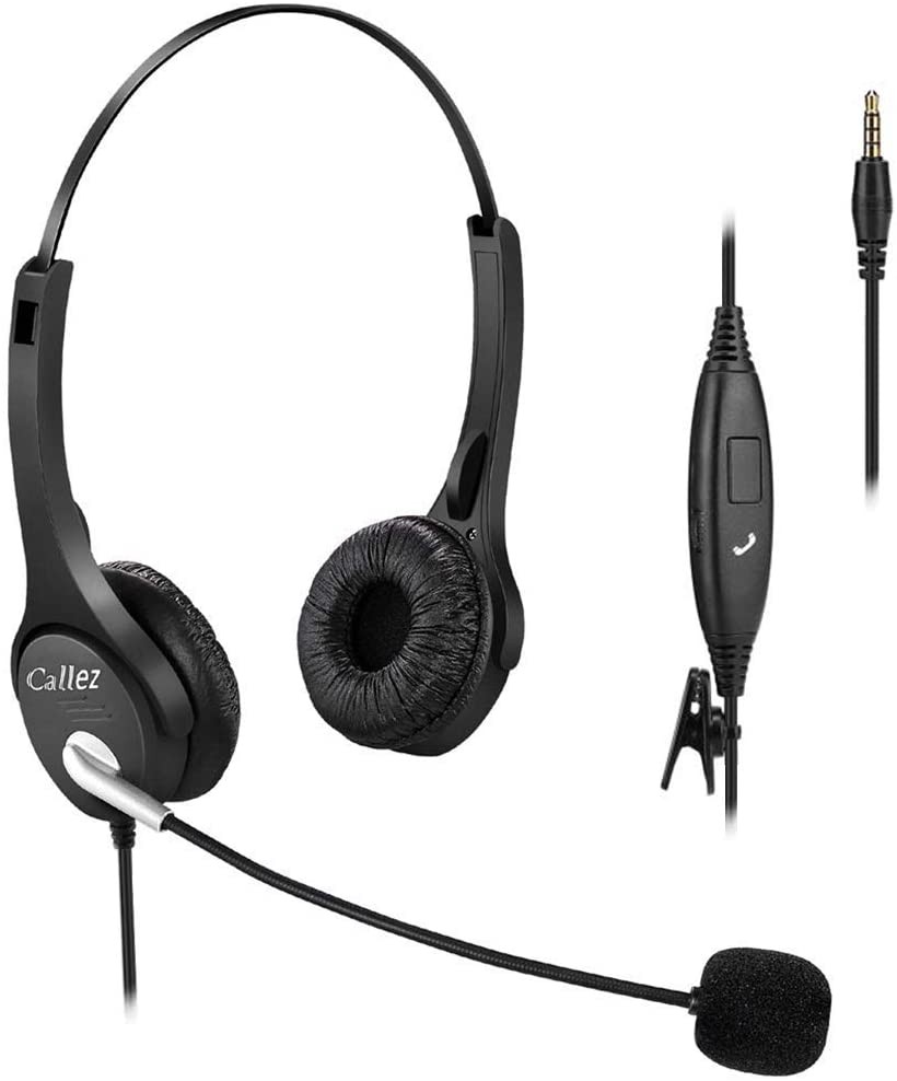 Callez 3.5mm Cell Phone Headset Dual, Corded Truck Driver Headsets with Microphone Noise Canceling