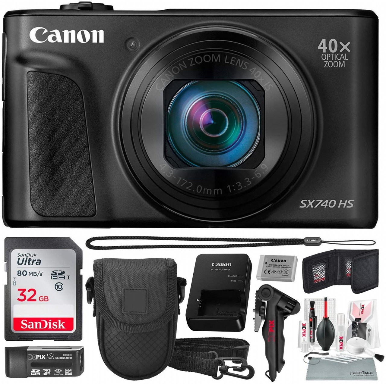 Canon PowerShot SX740 HS Digital Camera (Black) with 32GB Card & Point and Shoot Case Photo Savings
