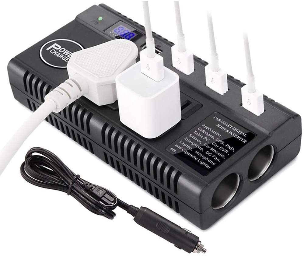 Car Power Inverter 120W DC 12V 24V to AC 110V Car Charger Adapter with 3 AC Outlets Dual Cigarette