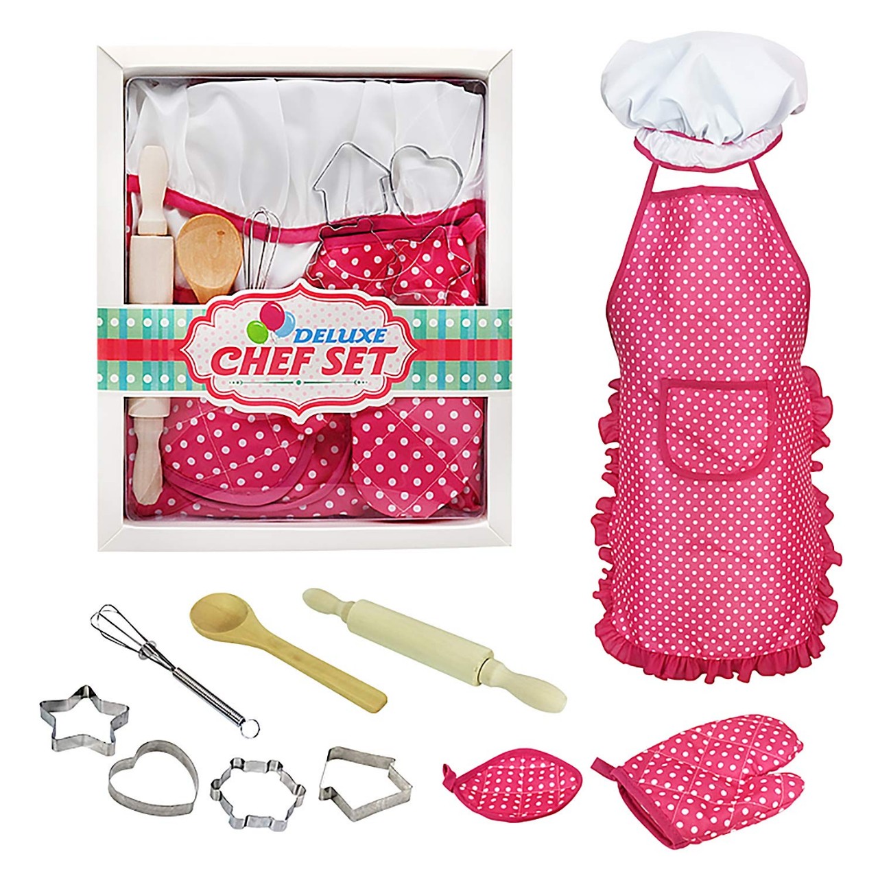 Chef Costume Set for Kids Including Cookie Cutters Kids Baking Supplies (heart and flower)