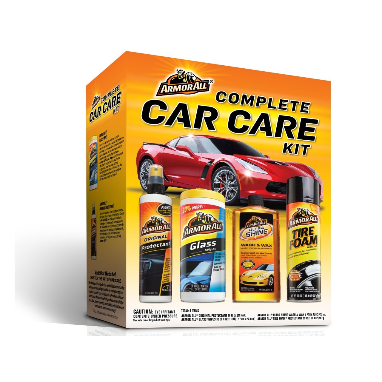 Complete Car Care Kit (4 Items) - 2pc Interior Bundle with Glass Cleaner & Protectant, Ultra Wax