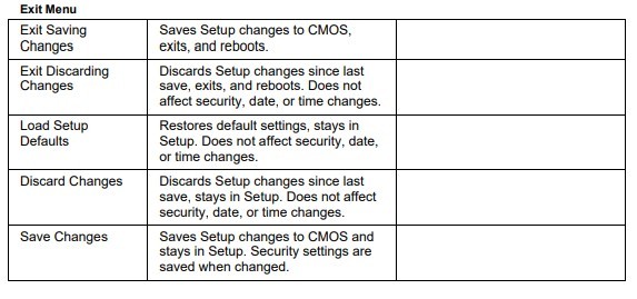 Configuring the Pavilion Notebook with the BIOS Setup Utility - Exit Menu