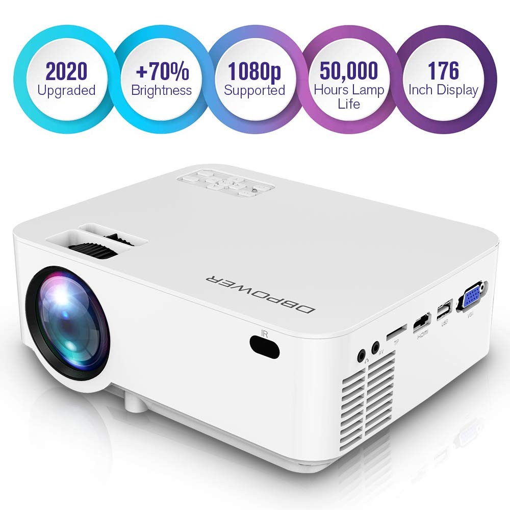 DBPOWER Upgraded Mini Projector, 176'' Display 3000L Full HD LED Movie Projector, 50,000 Hours Lamp