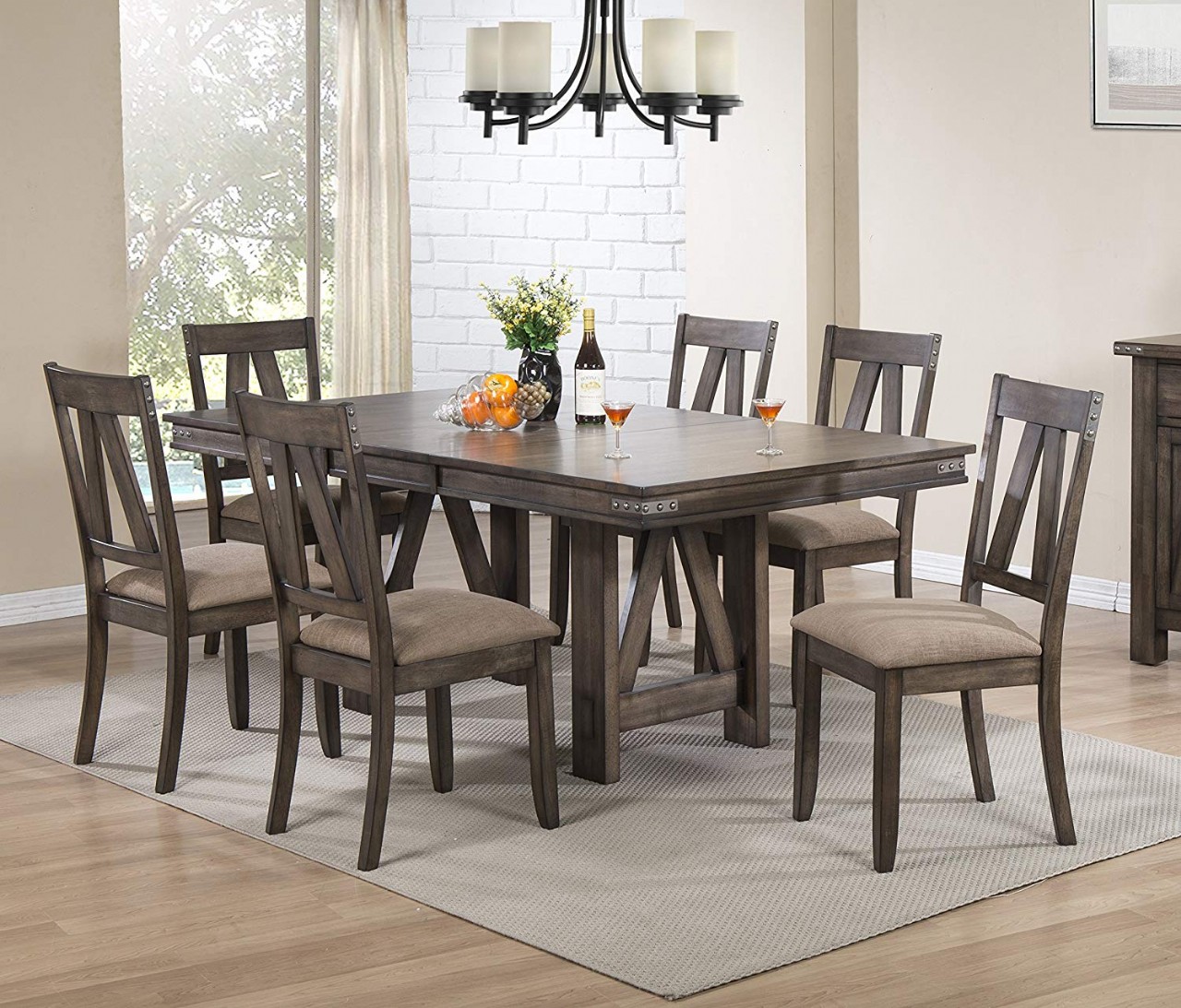 Dining Table Chair Sets Best Furniture Beige Linen Look Upholstered
