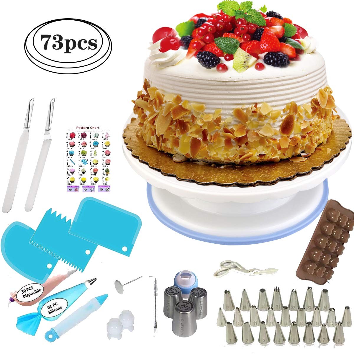 DIY Cake Decorating Supplies Kit, 73pcs Cake Decorating Supplies with Turntable More Stable