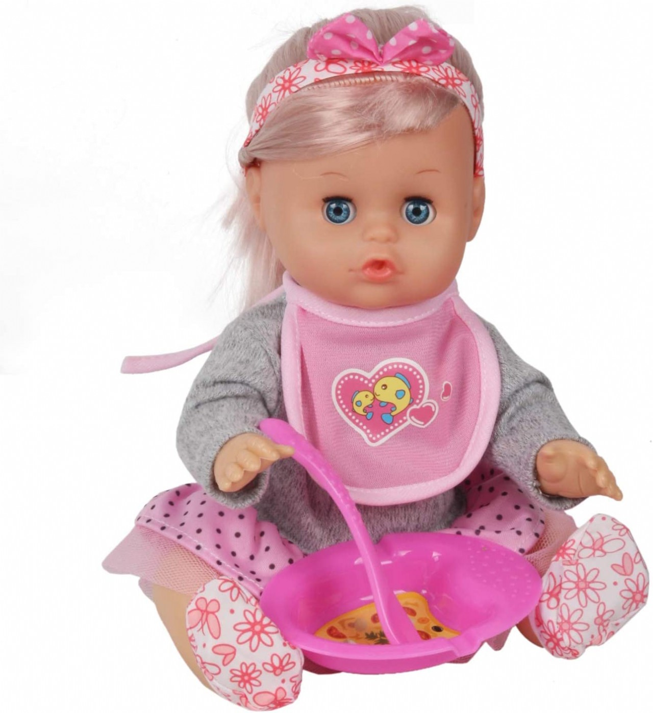 Doll Baby with Clothes Lovely Newborn Doll Hairband Shoes 2 Bibs Nursing Bottle Plate
