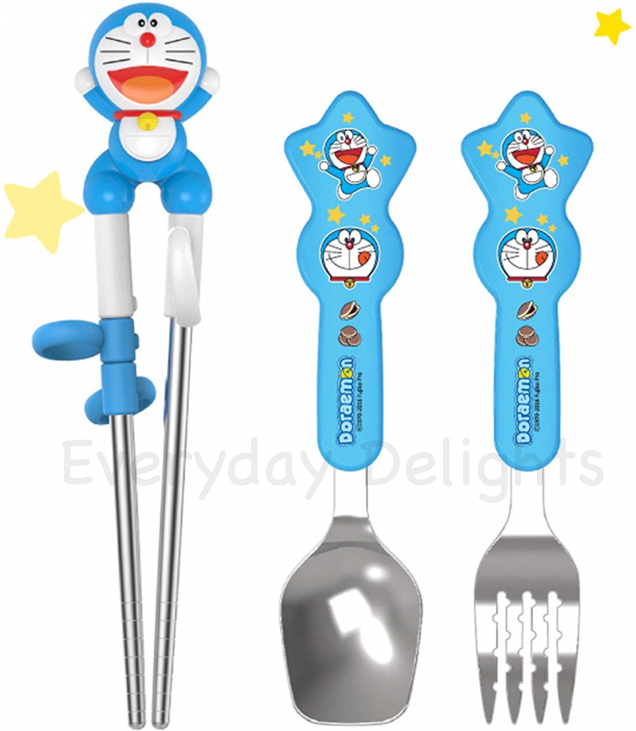 Doraemon Kids Children Fork Spoon Training Chopsticks Flatware Utensil Cutlery Dinnerware Tableware
