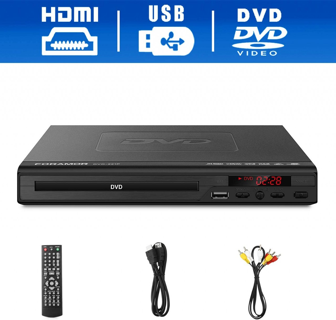 DVD Player,Foramor HDMI DVD Player for TV Support 1080P Full HD with HDMI Cable Remote Control USB