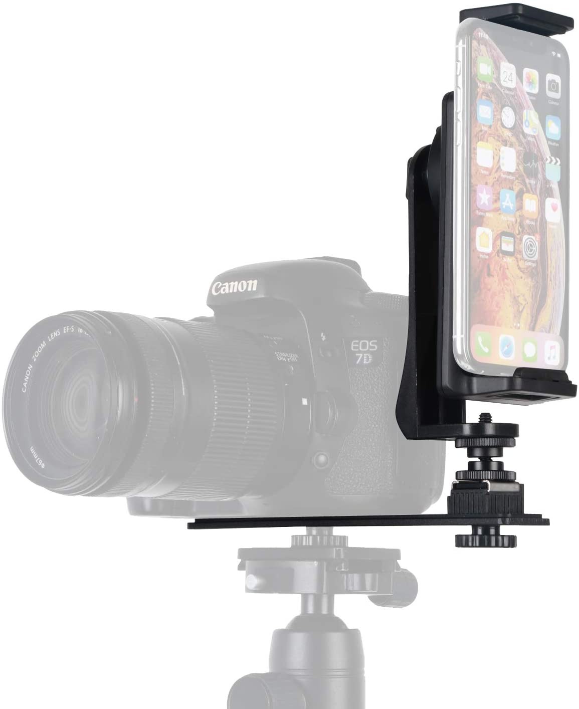 Easy Hood Straight Flash Extension Bracket 1/4 inch Screw Cold Shoe Mount with Cell Phone Tripod