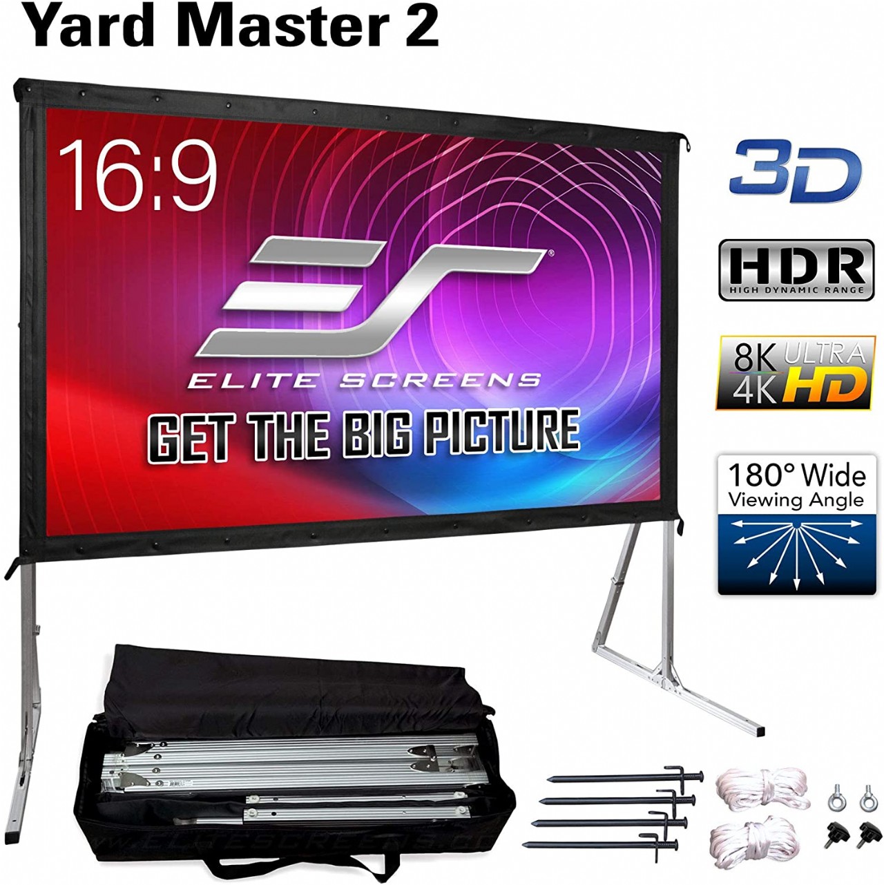 Elite Screens Yard Master 2, 120 inch Outdoor Projector Screen with Stand 16:9, 8K 4K Ultra HD 3D