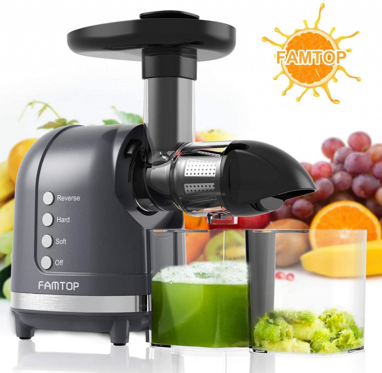 FAMTOP Slow Masticating Juicer Extractor with Reverse Function Quiet Motor Cold Press Machine Higher