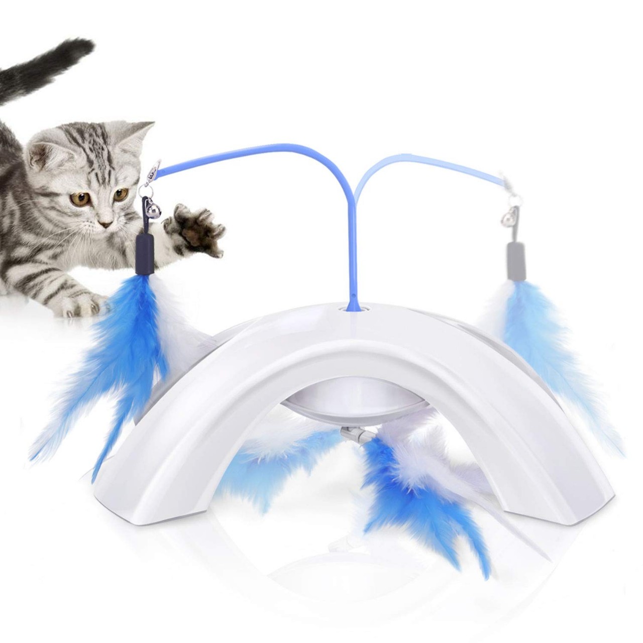 Feather Teaser Cat Toy, Interactive Feather Wand Cat Toy Flying Feather Cat Catcher with Extra Long