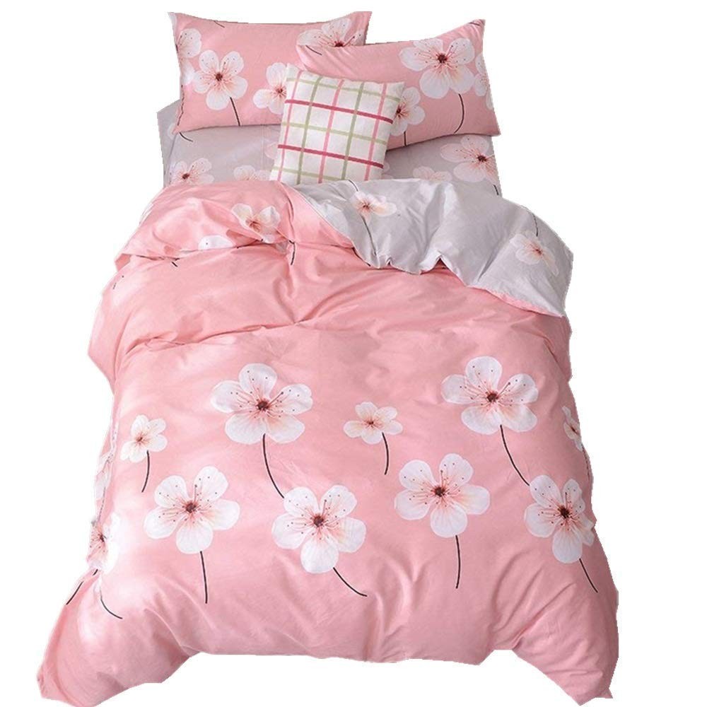 Flowers Bedding Sets Girls Pink Comforter Cover for Twin Size Bed Cotton Duvet Cover Twin 3 PC Teens