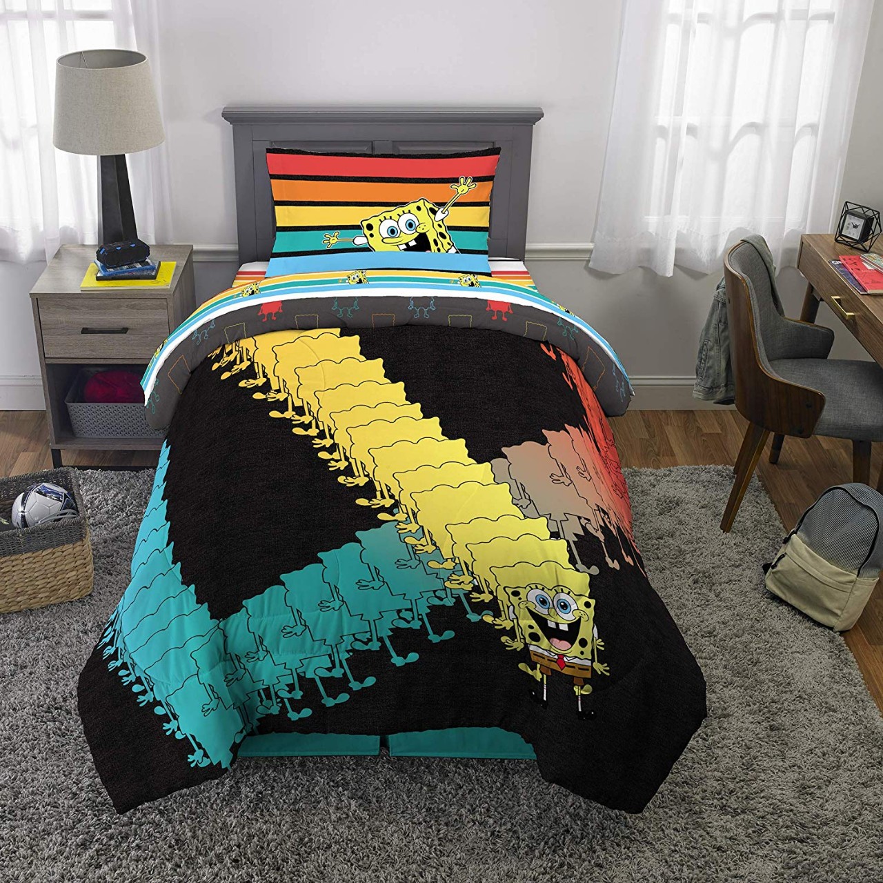 Franco Kids Bedding Super Soft Microfiber Comforter and Sheet Set, 4 Piece Twin Size, Spongebob