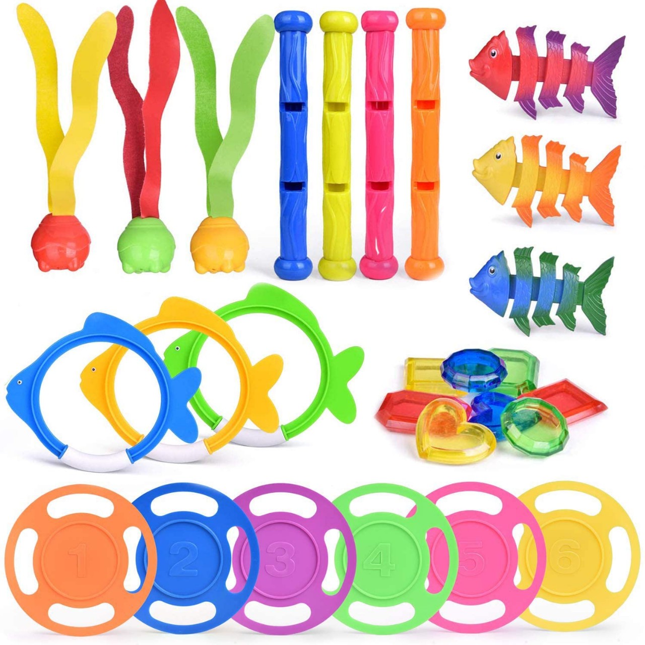 FUN LITTLE TOYS 27 PCs Diving Pool Toys Underwater Swimming Pool Toys Set, Pool Party Favors for Kid
