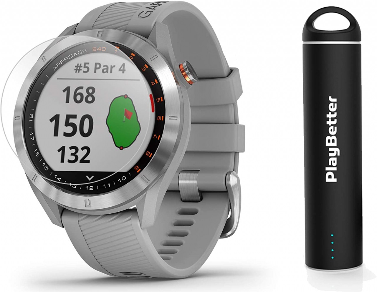 Garmin Approach S40 (Gray) Golf GPS Smartwatch Bundle | Includes PlayBetter Portable Charger