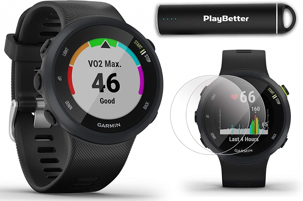 Garmin Forerunner 45 (Black) Running GPS Watch Power Bundle | +HD Screen Protectors & PlayBetter