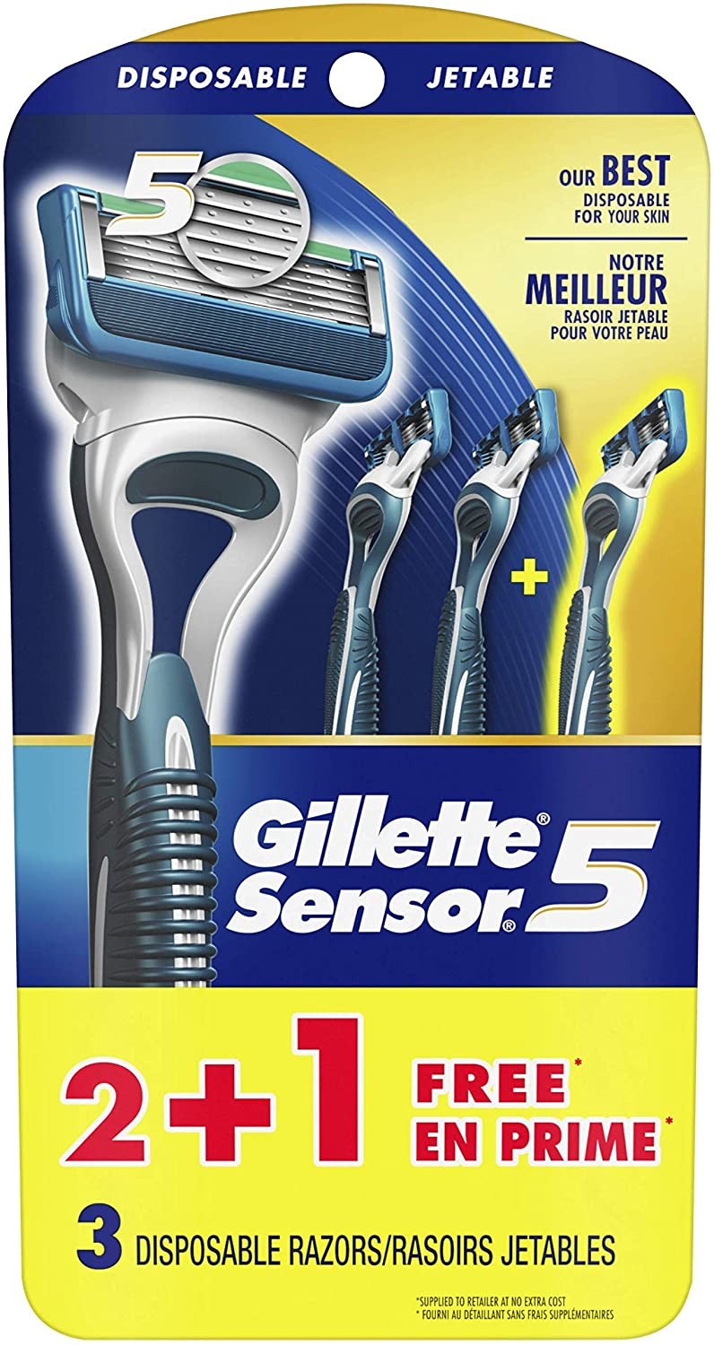 Gillette Sensor 5 Disposable Razors For Men, 3 Count, Mens Razors/Blades