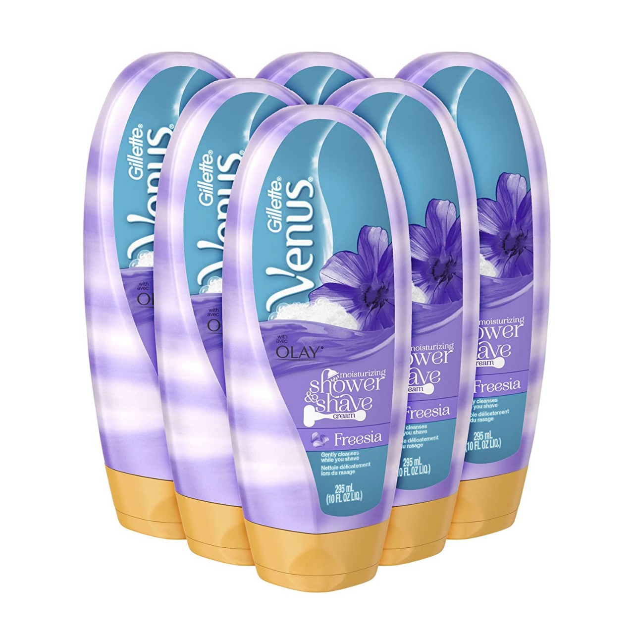 Gillette Venus with Olay Shower & Moisturizing Shave Cream, Freesia, 10 Ounce, Pack of 6