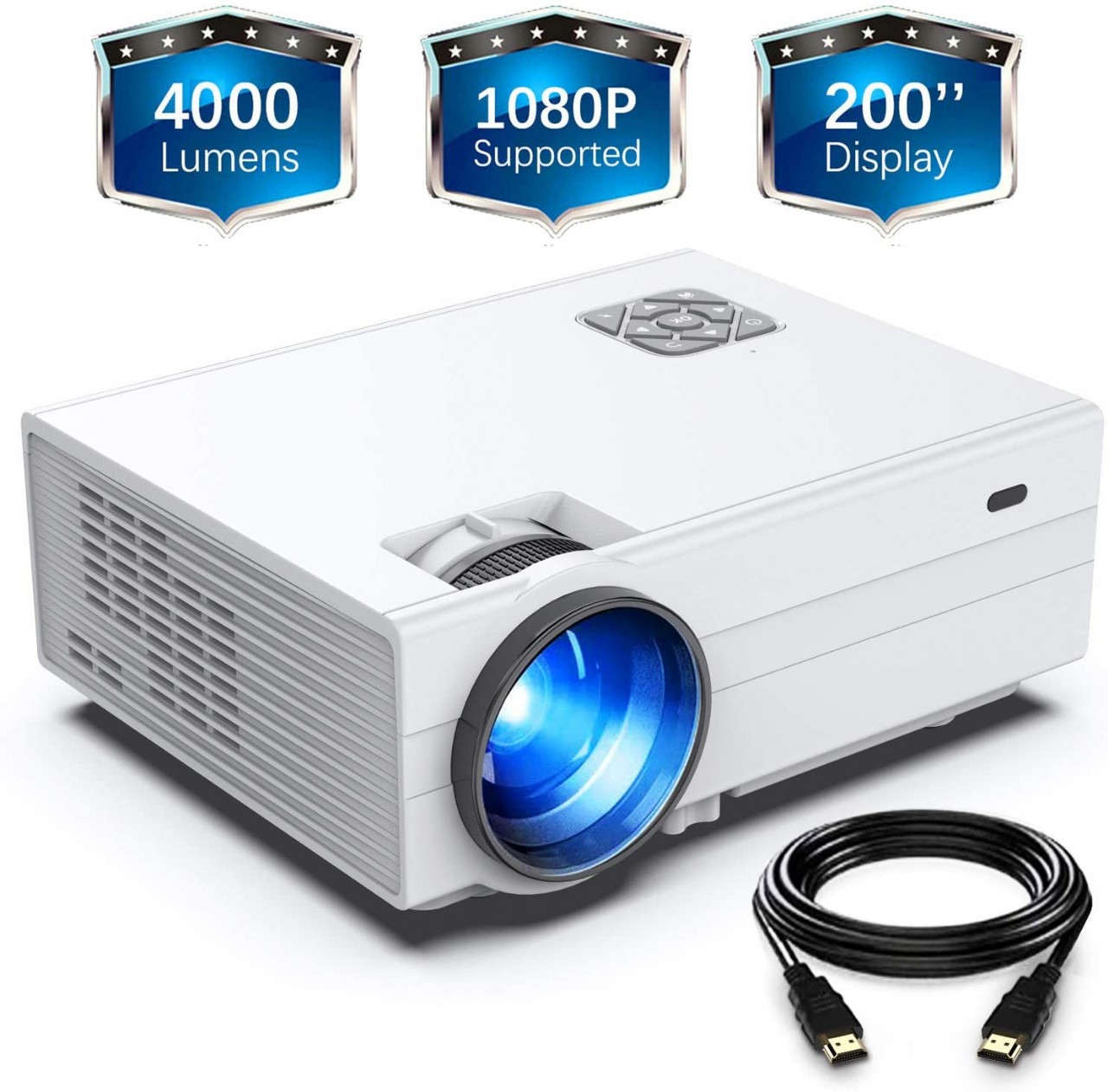 GIMISONIC Projector, HD 4000 Lux Video Projector with 200