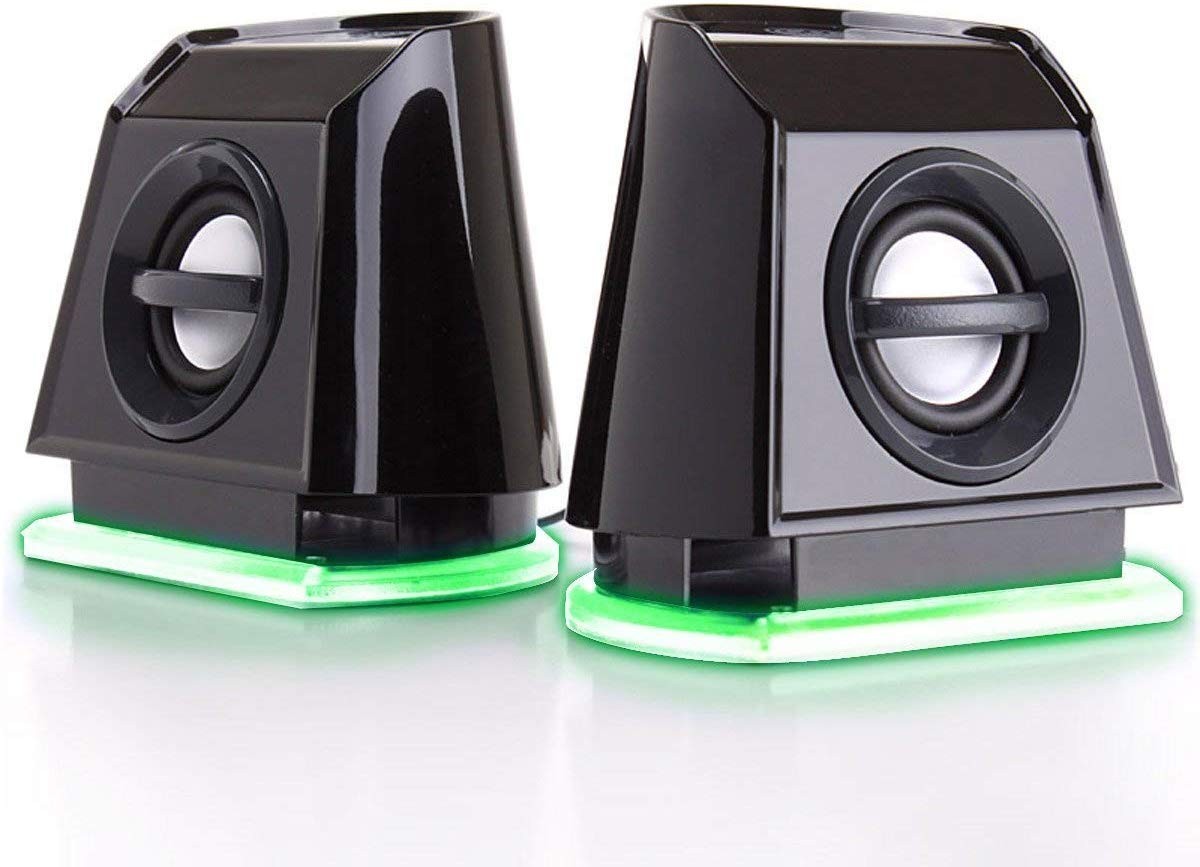 GOgroove 2MX LED Computer Speakers with Passive Woofer, Green Glowing Lights and 2.0 Stereo Sound
