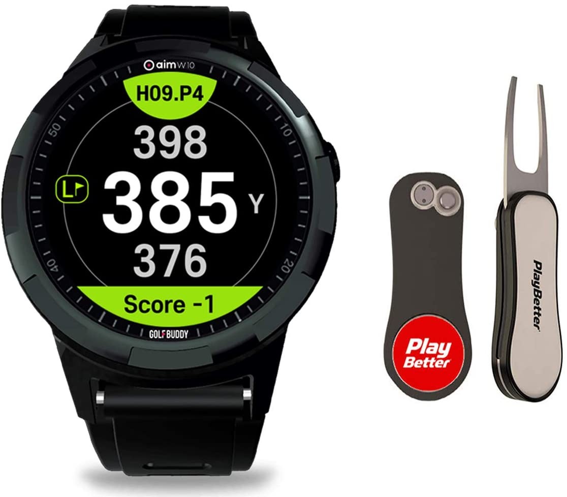 Golf Buddy aim W10 Smart Golf GPS Watch with PlayBetter Pitchfix Divot Tool Bundle