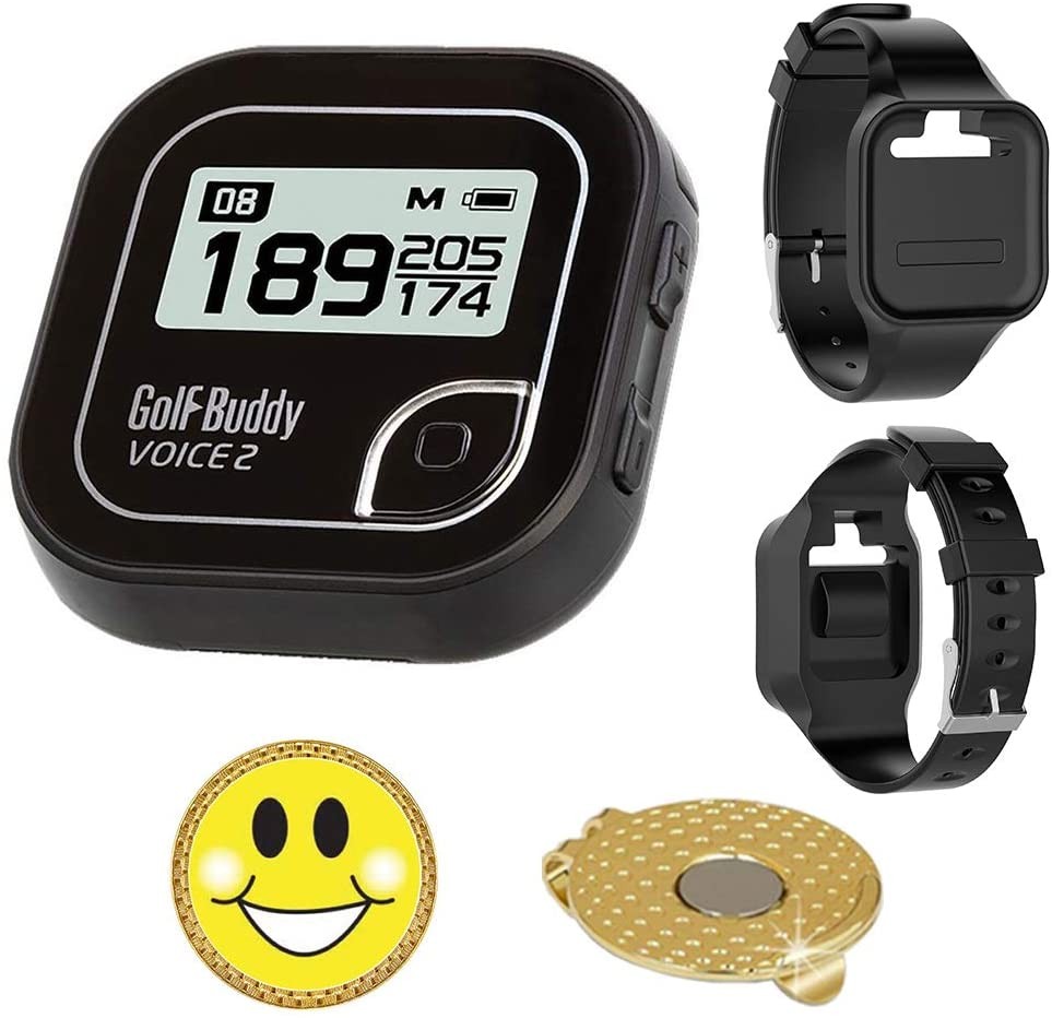 Golf Buddy Voice 2 Golf GPS/Rangefinder Bundle with Wrist Band, Ball Marker and Magnetic Hat Clip