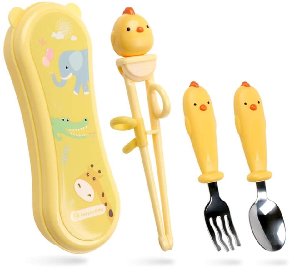 Goryeo Baby Toddler Utensils Stainless Steel Kids Silverware Set with Kids Training Chopsticks