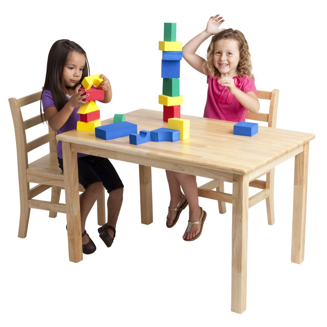 Hardwood Kids Table and Chair Set - 24 x 36 Inch Rectangle Table with 2 Ladderback Chairs - Children