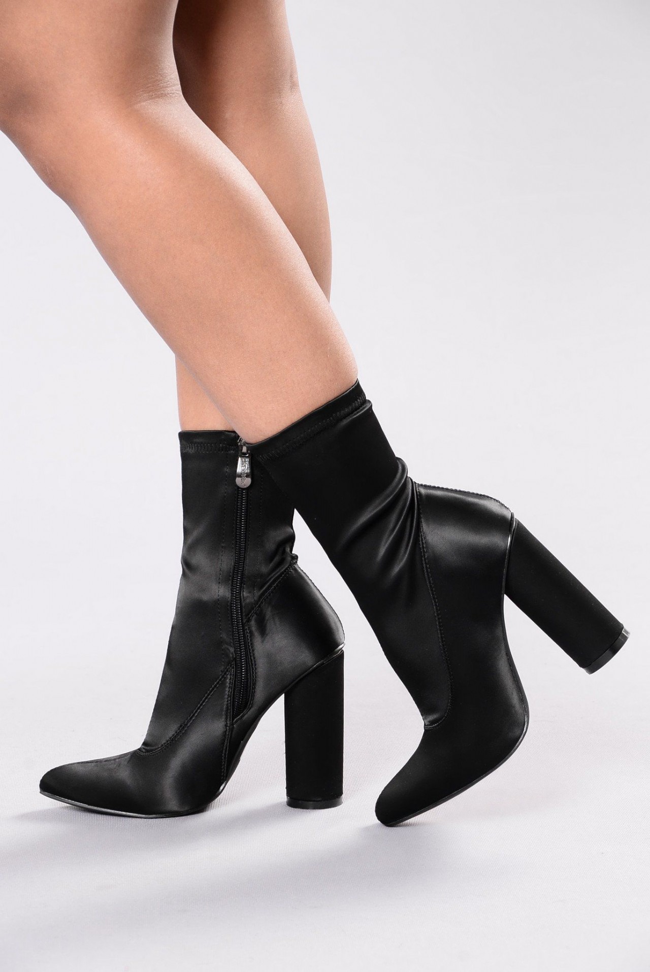 High heels black leather winter boots for women