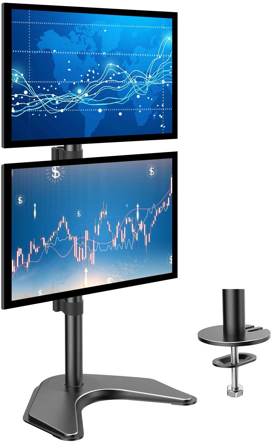 HUANUO Dual Monitor Stand - Vertical Stack Screen Free-Standing Holder LCD Desk Mount Fits Two 13 to