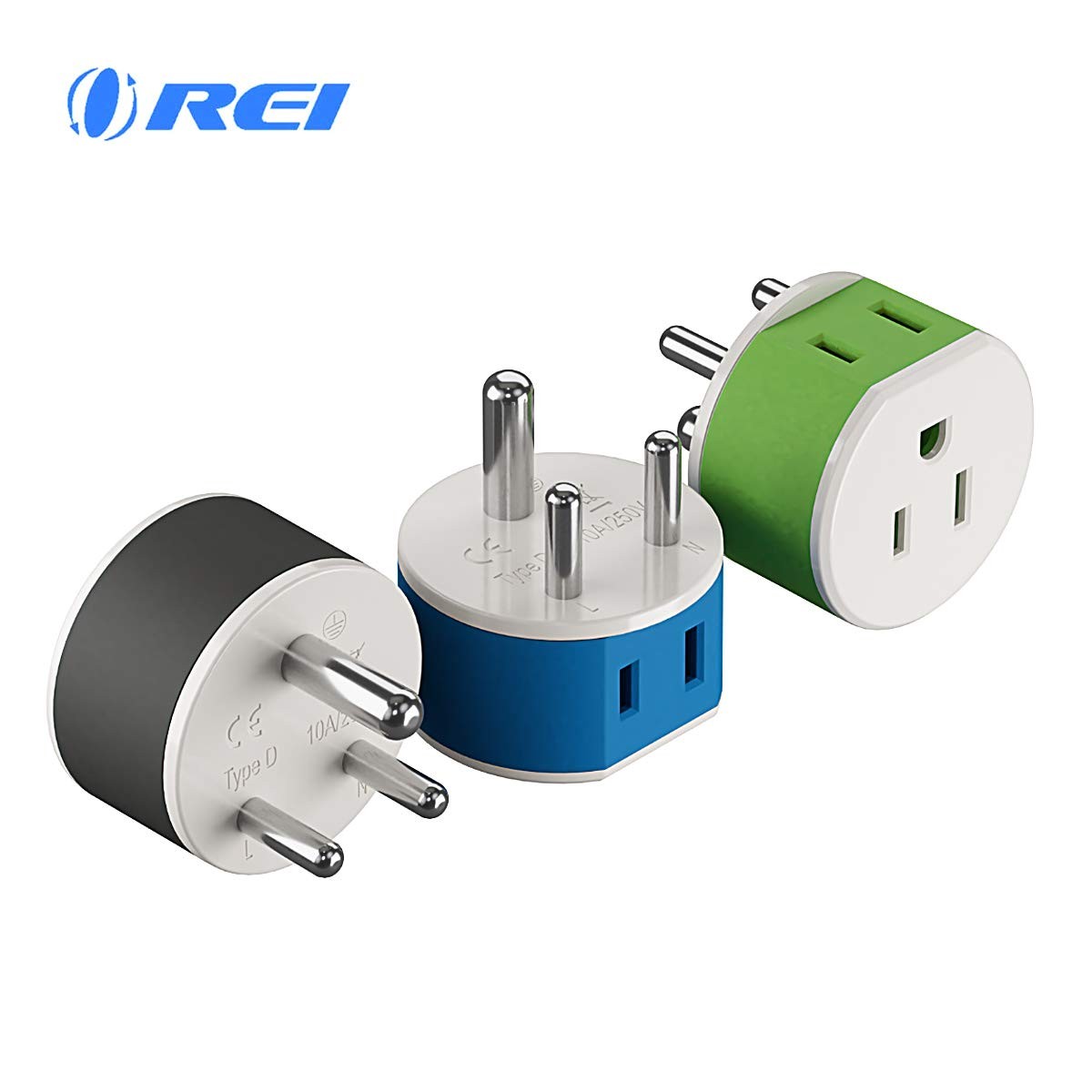 India, Nepal, Maldives Power Plug Adapter by OREI with 2 USA Inputs - Travel 3 Pack - Type D (US-10)