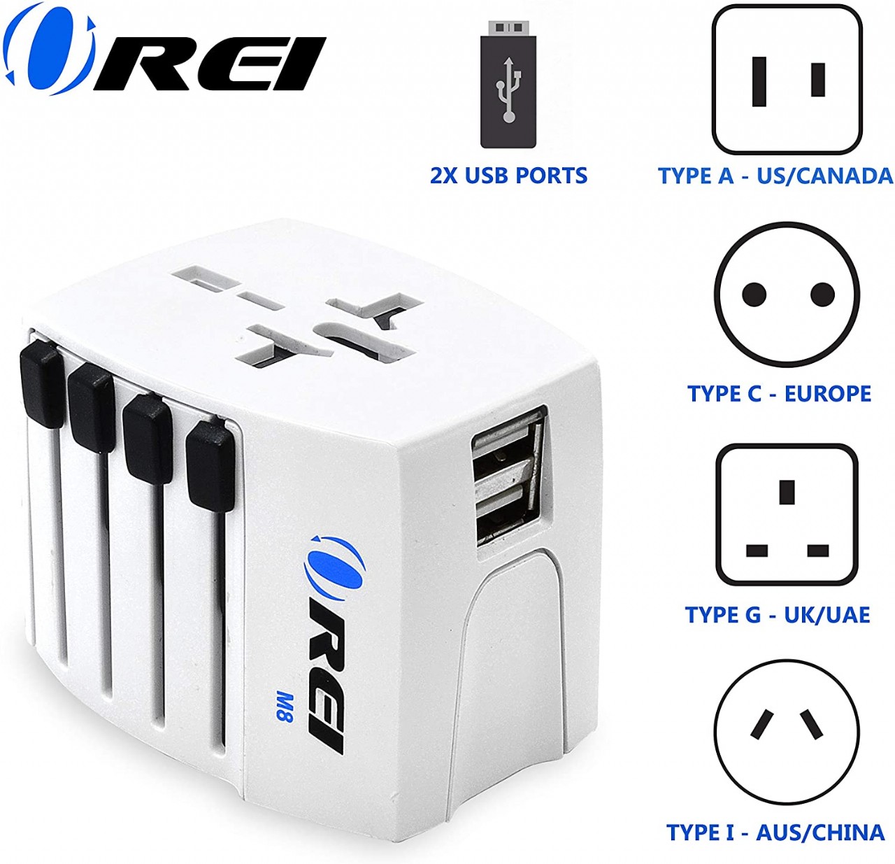 International Power Plug for Worldwide Wall Charger with Dual USB Charging Ports for Cell Phones