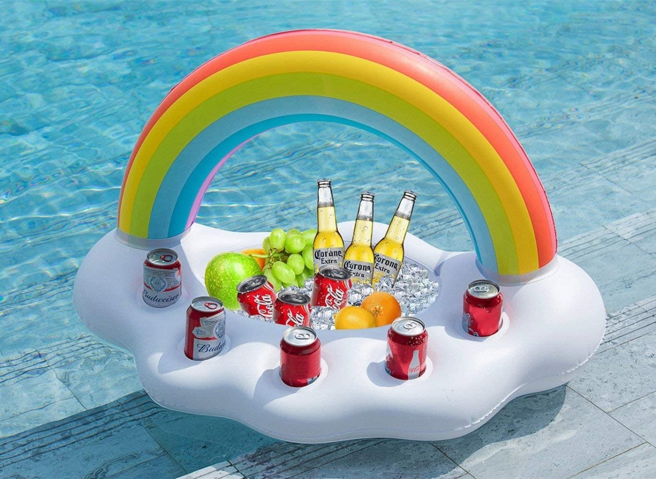 Jasonwell Inflatable Rainbow Cloud Drink Holder Floating Beverage Salad Fruit Serving Bar Pool Float