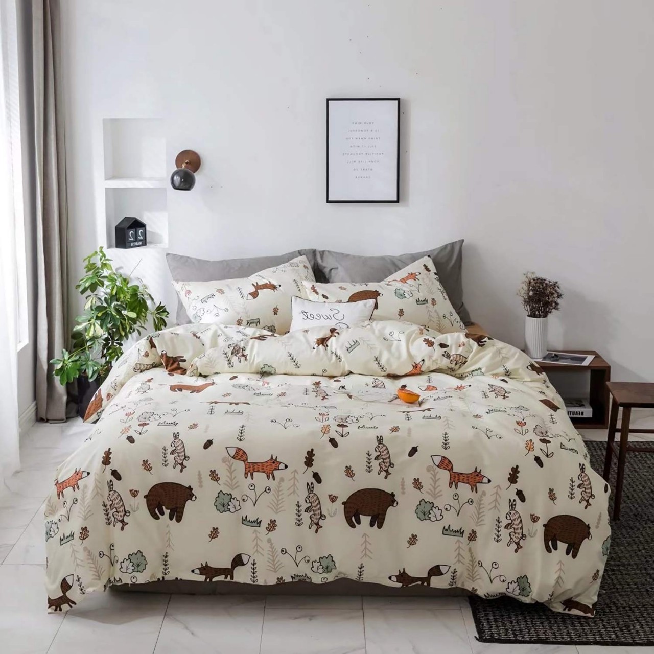 Jumeey Duvet Cover Bear Print 3 Pieces Animal Kids Bedding Sets Twin Yellow for Boys Girls 100%