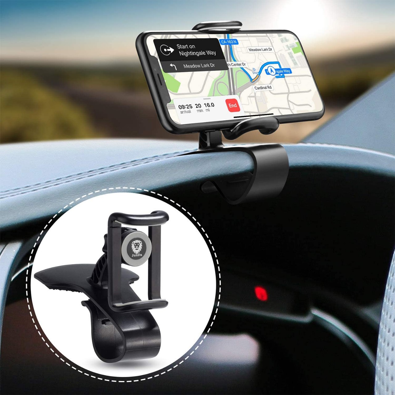 JunDa Car Phone Holder 360-Degree Rotation Cell Phone Holder Suitable for 4 to 7 inch Smartphones