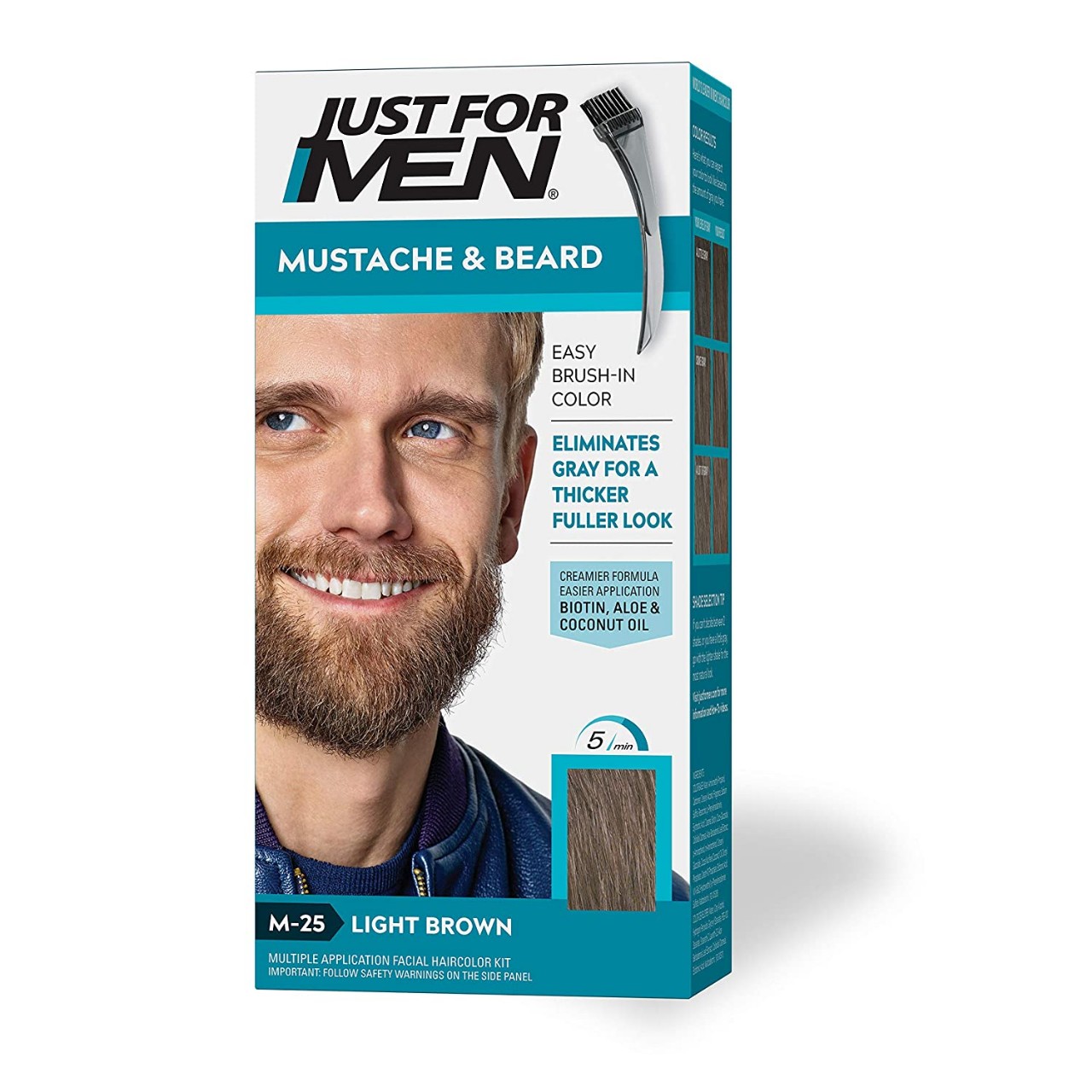 Just For Men Mustache & Beard, Beard Coloring for Gray Hair with Brush Included - Color: Light Brown